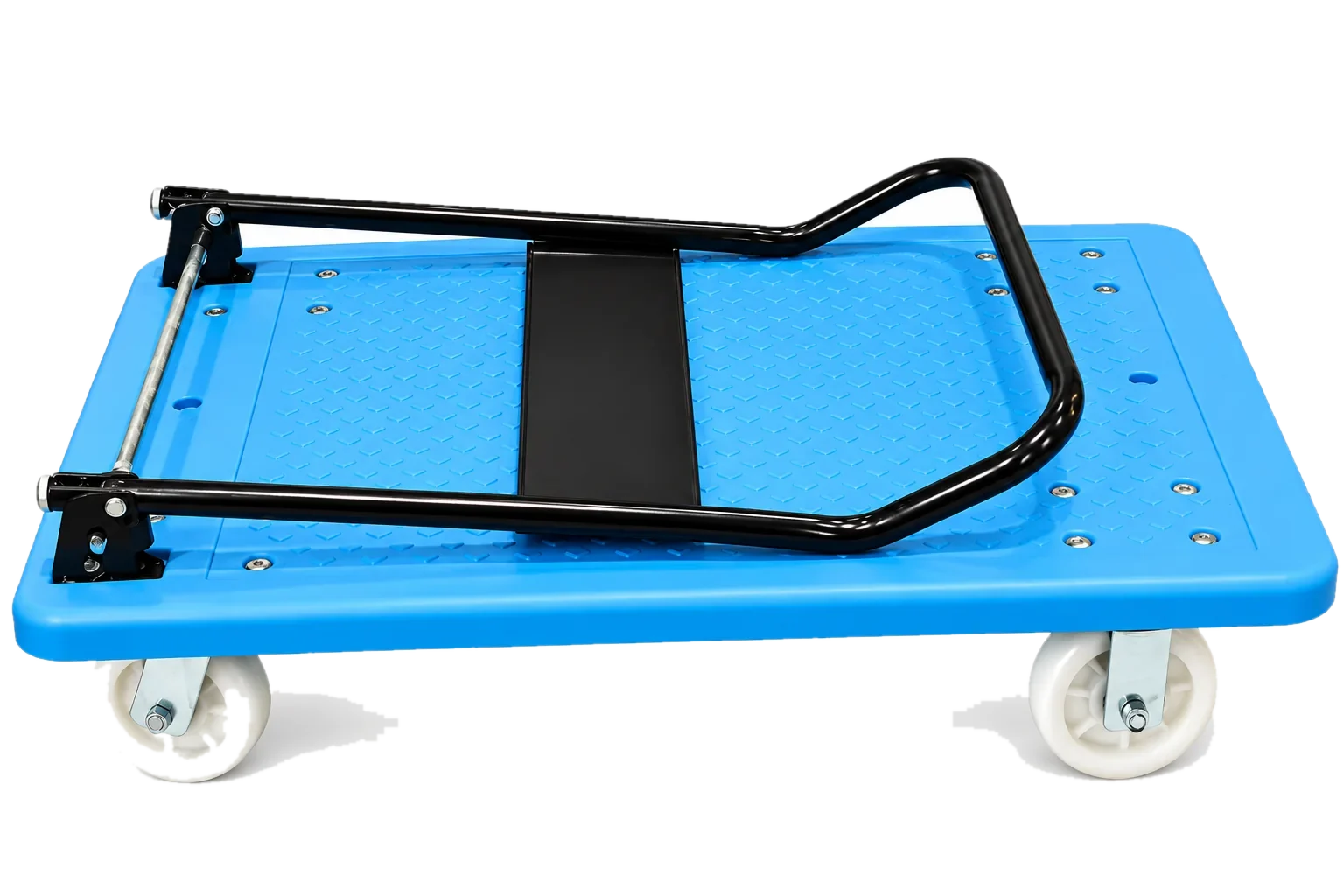 Trolley with handle folded flat